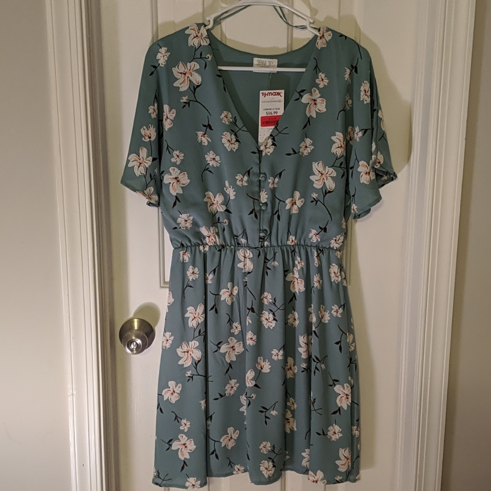 Dress short button front v neck